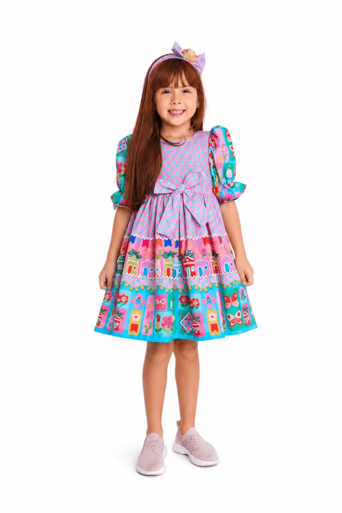 Vestido infantil xadrez de festa junina