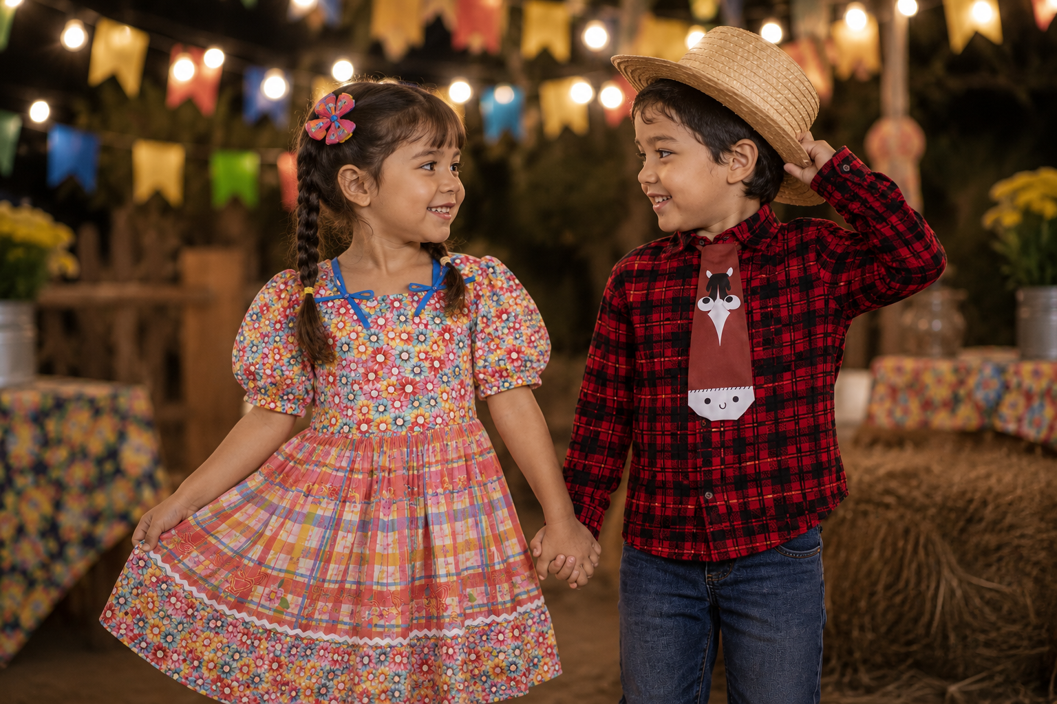 Menino e menina com roupa de festa junina