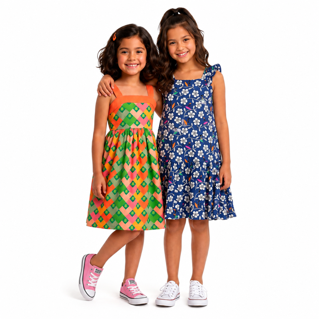 Coleção exclusiva do site da Alphabeto com roupas para brincar.