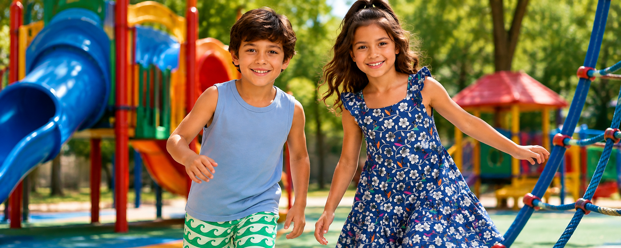 crianças sorridentes vestidas com roupas para brincar