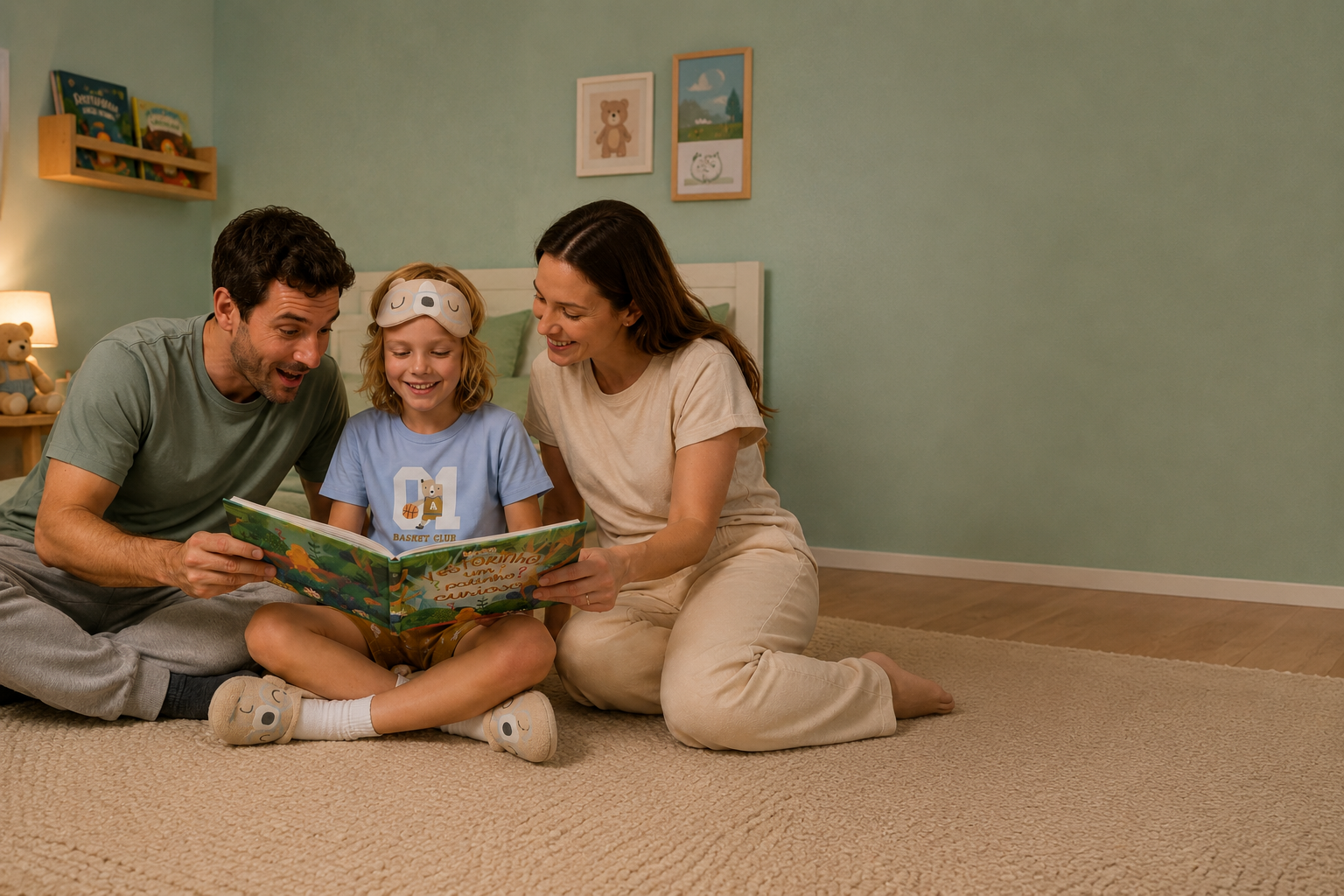 uma foto de uma família incentivando a leitura de livros de educação infantil
