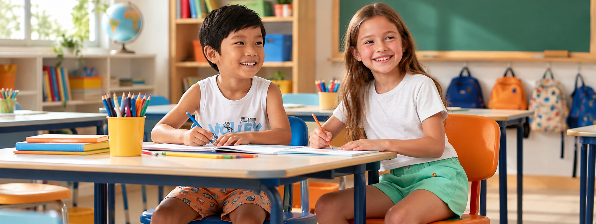 Imagem de duas crianças em ambiente escolar para ilustrar artigo de combate ao bullying
